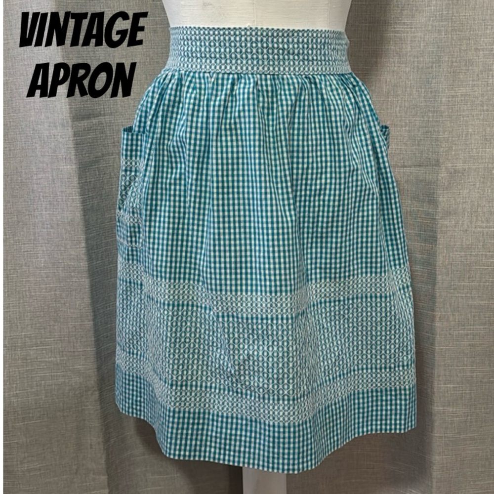 Vintage Apron-EUC-Blue/White Gingham Check-Side Pockets